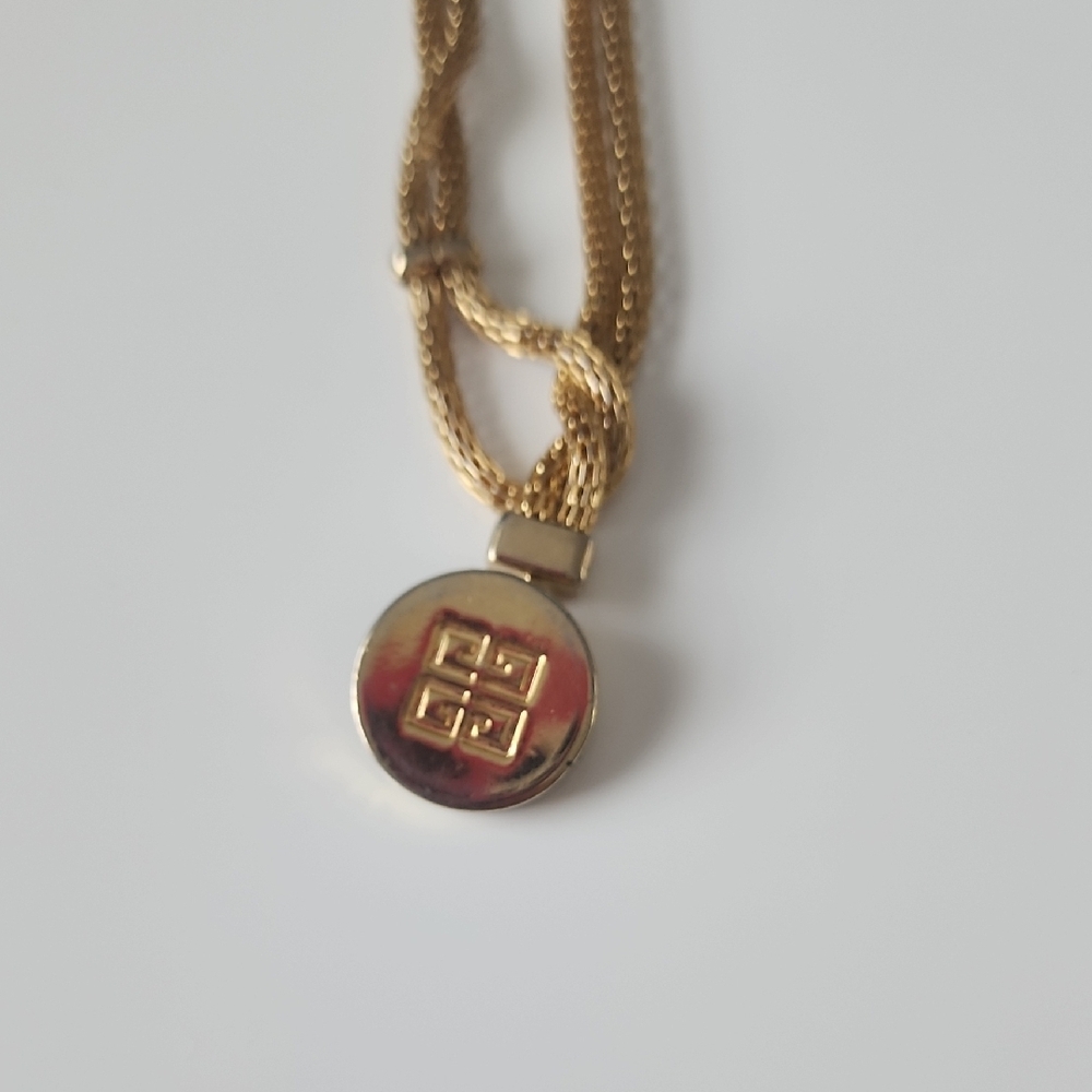 Givenchy Gold Pendant Necklace with Burgundy Enamel